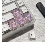 Evlkuen Cat Paw Keycaps, 4pcs Resin Artisan WASD Arrow Esc Keycap, Cute Kawaii Shine Through Keycaps (Pink Bling)