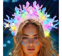Evlry LED Mermaid Crown Headband Light Up Shell Coral Headpiece Mermaid Costume Hair Accessories for Women