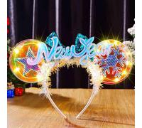 Evlry LED New Year Headband Christmas Mouse Ears Headbands Glow Xmas Bow Hairband Sparkly Snowflake Star Christmas Hair Accessories for Women