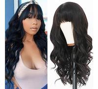 EVLYNN Long Curly Wavy Wavy Synthetic Fiber Natural Black Glueless Wig Long Machine No Lace Front Wig