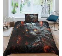 EVMILA Black Cats 3D Print Flame Quilt Cover for Boys Girls Comforter Covers Duvet Cover with Zipper Closure Bedding Set with Pillow Cases Soft Microfiber 2 Pieces Single（135x200cm）