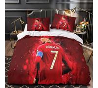 EVMILA Cristiano Ronaldo for Boys Girls Quilt Cover 3D Print CR7 Comforter Covers Duvet Cover Soft Microfiber Bedding Set with Zipper Closure with Pillow Cases 3 Pieces Single（140x200cm）