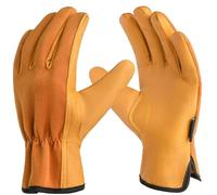 EVO Fitness Gardening gloves for Men and Women Tough Thorn Proof Comfortable Breathable Protective leather with Strong Grip Rigger Garden work Safety gloves (Brown/Half Leather, L)