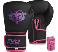 EVO Fitness Ladies Matte Pink Boxing Gloves Punch Bag Women MMA Muay Thai Martial Arts Kick Boxing Girls Sparring Training Fighting Gloves With Hand Wraps (Pink, 6 OZ)