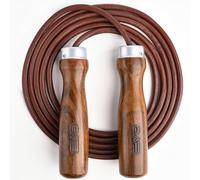 EVO Fitness Leather Adult Indoor Gym Skipping Jump Speed Rope Wooden Handle Home Exercise Fat Burn Training Workout Boxing MMA (Brown)