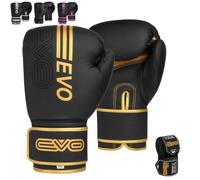 EVO Fitness Matte Black Boxing Gloves Men Punch Bag Women Pink MMA Muay Thai Martial Arts Kick Boxing Sparring Training Fighting Gloves With Hand Wraps (16 OZ, Golden)