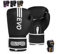 EVO Fitness Matte Black Boxing Gloves Men Punch Bag Women Pink MMA Muay Thai Martial Arts Kick Boxing Sparring Training Fighting Gloves With Hand Wraps (12 OZ, White)