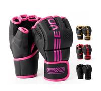 EVO Fitness Matte Black MMA Gloves Martial Arts Mitts Grappling Sparring Men Muay Thai Cage Fighting Boxing Combat Sports Women pink UFC Punching Bag Training (Small, Pink)