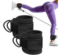 EVO Fitness PAIR Cable Machine Ankle Straps Padded Cable Kickback Ankle Strap for Glute Training Leg Extensions Curls Exercise for Pants Hip Remover Adjustable (Matt Black)