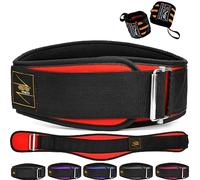 EVO Fitness Weight Lifting Belt AUTO LOCK 6.5” Neoprene Padded Back Lumbar Support Gym Training Exercise Workout Bodybuilding Powerlifting Deadlifts Squats with 18" Wrist Wrap (X-Large, Red)
