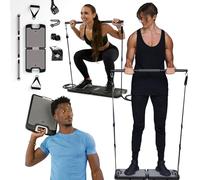 EVO Gym - Portable Home Gym Strength Training Equipment, at Home Gym | All in One Gym - 10 Resistance Bands, Base Holds Gym Bar & Handles for Travel | Portable Gym & Home Exercise Equipment | 320LBS