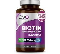 EVO Nutrition Biotin Hair Growth 12,000mcg with Coconut Oil, 400 Tablets