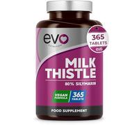 EVO Nutrition Milk Thistle, 80% Silymarin, 365 Vegan Tablets | Milk thistle capsules alternative, 6-12 month supply, made in the UK.