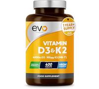 EVO Nutrition Vitamin D3 4000IU & K2 100mcg MK7, 400 Vegetarian Tablets | 1 year supply, cholecalciferol & menaquinone, made in the UK.