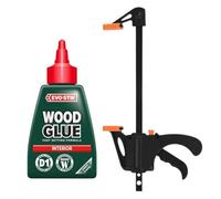 EVO-STIK Clear Wood Glue 125ml & Quick Grip F Clamp Bundle Extra Strong Fast Setting Interior Adhesive with One Handed Ratchet Bar Clamp By Brandy's Complete Woodworking Kit for DIY, Craft & Furniture