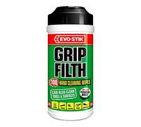 EVO-STIK Grip Filth Hand Cleaning Wipes, Remove Grime, Grease, Sealant from Hands, Tools and Surfaces, Kind to Hands, Compact Tub, 100 Wipes