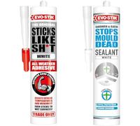 EVO-STIK Sticks Like Sh*t Adhesive, All Weather, Extreme Temperature & Movement Resistant & Stops Mould Dead Silicone Sealant, Stops Mould Growth and Fungi, Colour - White, Size 280ml