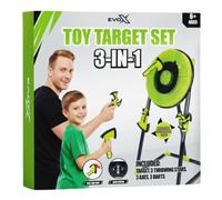 Evo-X 3 in 1 Target Set, 18 Inch Bristle-Style Throwing Game with Tripod Stand, Soft Axes, Stars and Darts Game, Indoor and Garden Play