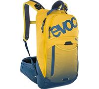 EVOC TRAIL PRO 10l protector backpack for day tours & trail riding (LITESHIELD PLUS back protector, extremely lightweight, wide hip fins, 3l hydration bladder compartment, Size: S/M), Curry/Denim