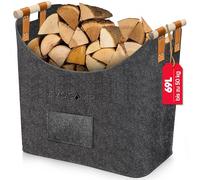 EVOCAMP Large felt log basket for firewood and storage, XXL dark grey felt fireplace basket with wooden handles, log bag 44 x 44 x 30 cm