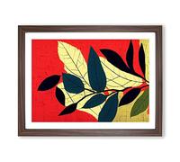 Evocative Leaf Framed Print | A3 Walnut Framed Wall Art | Ready to Hang | Modern Floral Picture | Living Room Bedroom Lounge Office