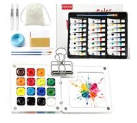 EVOCKAY Portable Mini Watercolor Paint Set - All-in-One Travel Kit with Paints, Brushes, Palette, Bag, and Water Container - Perfect for Artists and Beginners-15 Grids