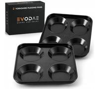 EVODAE Yorkshire Pudding Pan Set of 2, 4 Cup Yorkshire Pudding Tins, Nonstick Yorkshire Pudding Tray, Heavy Duty Carbon Steel, Dishwasher Safe, 9" x 9", For Yorkshire Puddings, Popovers & Muffin Tops
