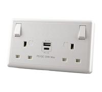 Evoges 1 to 2 Gang Switched Socket Converter with 20W USB C & USB A PD QC 3.0, Single to Double White