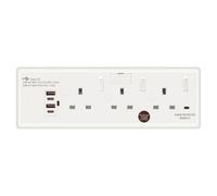 Evoges 1 to 3 Gang Switched Socket Converter with 4 USB C & A, Surge Protected 1G 2G to 3 Way Wall Socket Adapter, 13A Fused