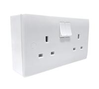 Evoges 13A Double Socket, Switched, Double Pole, Rounded Profile and 32mm Surface Back Box Set