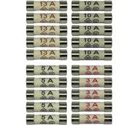 Evoges 3A, 5A, 10A, 13A Electrical Fuses, 6.3 x 25mm, Household Domestic Fuse Cartridge Red, Black, Yellow, Brown, BS1362 ASTA Certified, Mixed Pack of 20