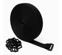 Evoges 5m x 20mm Hook and Loop Cable Straps Roll - Heavy Duty Self-Adhesive Reusable Tape with 25 Buckles - Adjustable Fastening Strips for Cable Management, DIY, Crafts, Cord Organiser (Black)