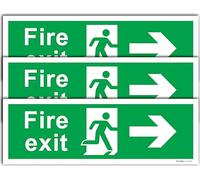 Evoges Fire Exit Arrow Right Sign Landscape 300mm x 100mm, Self Adhesive Vinyl, Pack of 3