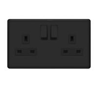 EVOGES Terra 2 Gang 13A Double Pole Switched Socket - Decorative Wall Power Outlet, Twin Plug Socket, Fits Standard UK Back Boxes, UK Wiring Accessories (Matt Black)