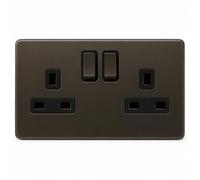 EVOGES Terra 2 Gang 13A Double Pole Switched Socket - Decorative Wall Power Outlet, Twin Plug Socket, Fits Standard UK Back Boxes, UK Wiring Accessories (Slate Bronze)