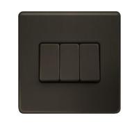 Evoges Terra 3-Gang 2-Way Light Switch, Slate Bronze Metal Screwless Flat Plate, Triple 10AX Wall Rocker Switch, Premium Designer Modern Hardware