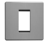 EVOGES Terra Modular Faceplate - Brushed Chrome, 1G / 2G / 4G - Euro Module Size 25x50mm, 50x50mm & 100x50mm - Decorative Metal Finish, UK Wiring Accessories (1 Gang)