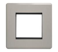 EVOGES Terra Modular Faceplate - Brushed Chrome, 1G / 2G / 4G - Euro Module Size 25x50mm, 50x50mm & 100x50mm - Decorative Metal Finish, UK Wiring Accessories (2 Gang)