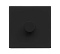 Evoges Terra Push Dimmer Light Switch, 250VA Rotary LED Dimmer, Matt Black Decorative Metal Wall Plate, Push On Off Lighting Control (1 Gang)
