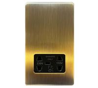 EVOGES Terra Shaver Socket Dual Voltage 115V/230V - Bathroom Shaver Supply Unit, Isolated Safety Socket, Wall Mounted, Fits Standard UK Back Boxes (Antique Brushed Brass)