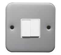 Evoges Vector 10AX 2 Gang 2 Way Metal Clad Switch, Grey | Heavy duty steel back box for industrial use - includes fixing screws for a secure surface mount