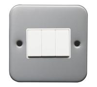 Evoges Vector 10AX 3 Gang 2 Way Metal Clad Switch, Grey | Heavy duty steel back box for industrial use - includes fixing screws for a secure surface mount