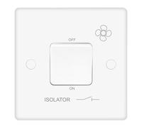 EVOGES Vector 10AX 3-Pole Fan Isolator Switch - 1 Gang 1 Way White Gloss, Bathroom Extractor Fan Isolation Switch, Includes Fixing Screws & Screw Caps, UK Standard Wall Mount