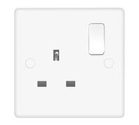Evoges Vector 13A 1 Gang Double Pole Switched Socket - White Gloss Single Plate, UK 3-Pin Power Outlet, Includes Fixing Screws & Screw Caps, UK Standard Wall Mount