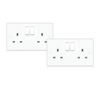 EVOGES Vector 13A 2 Gang Double Pole Switched Socket - White Gloss Double Plate, UK 3-Pin Power Outlet, Includes Fixing Screws & Screw Caps, UK Standard Wall Mount (Pack of 2)