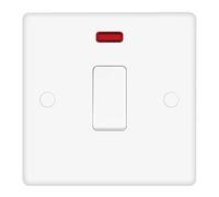 EVOGES Vector 20A Double Pole Switch with Neon - White Gloss Single Plate, Medium-Load Appliance Isolator for Water Heaters & Fans, Includes Fixing Screws & Screw Caps, UK Standard Wall Mount