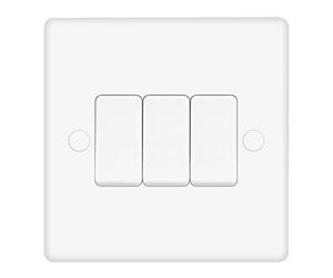 EVOGES Vector 3 Gang 2 Way 10AX Light Switch - White, SP Rocker, Gloss Finish (3 Gang)