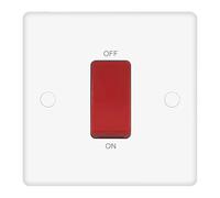 EVOGES Vector 45A Double Pole Switch - White Gloss Single Plate with Red Rocker, Includes Fixing Screws & Screw Caps, Cooker/Shower/High-Load Appliance Isolator, UK Standard Wall Mount