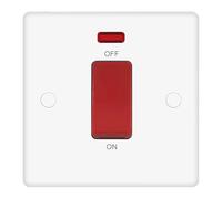 EVOGES Vector 45A Double Pole Switch with Neon Indicator, White, Single Plate Cooker Control Switch, Screw Caps Included
