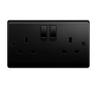 Evoges Vector Black Double Socket 13A 2 Gang Switched UK 3 Pin Outlet | 2 Gang Switched Black Double Socket with Double Pole Safety, Gloss Finish, Fixing screws & Screw Caps included